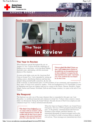 American Red Cross in Greater New York Annual Report 2003