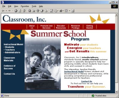 Classroom, Inc. website promoting the Summer School Program