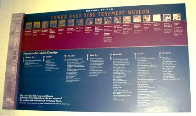 Tenement Museum Donor board